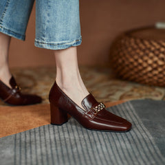 Ida Brown Loafers with Heels Newgew