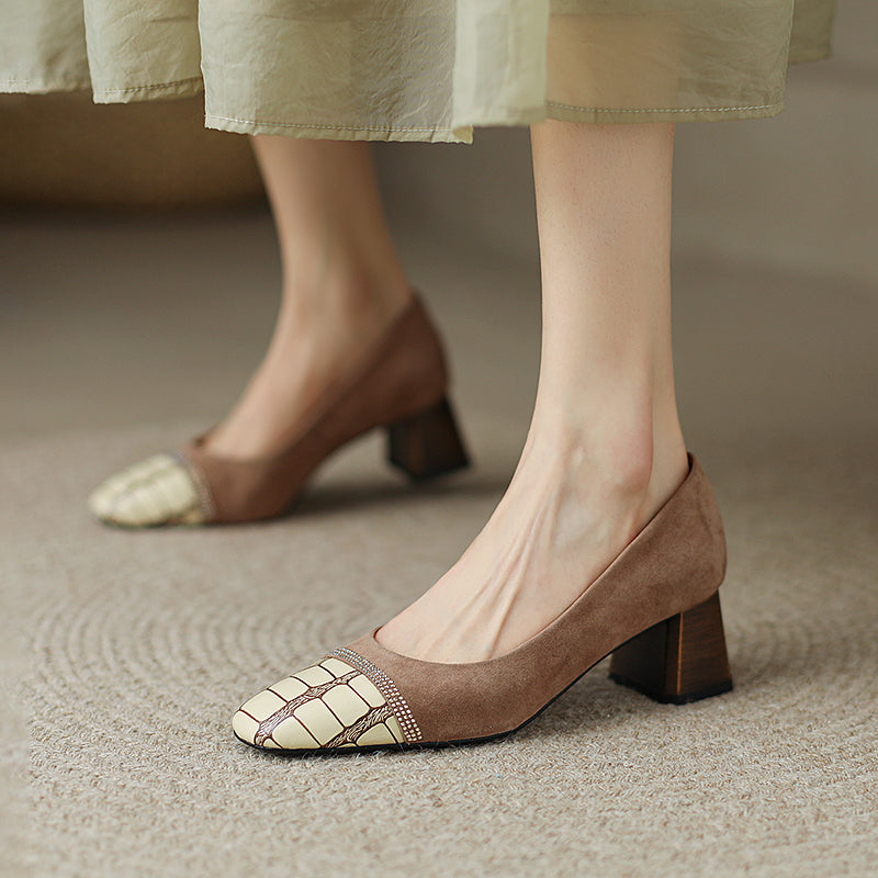 Faye Embellished Square Toe Heels Tan Newgew