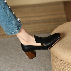 Indya Leather Black Loafers with Heels Newgew