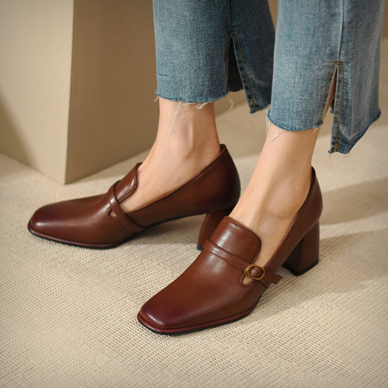 Indya Brown Heeled Loafers for Women Newgew