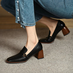 Indya Leather Black Loafers with Heels Newgew