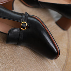 Indya Leather Black Loafers with Heels Newgew