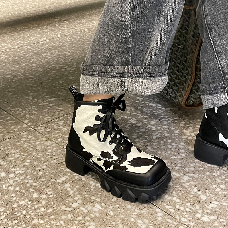 Nori Platform Cow Print Boots Newgew