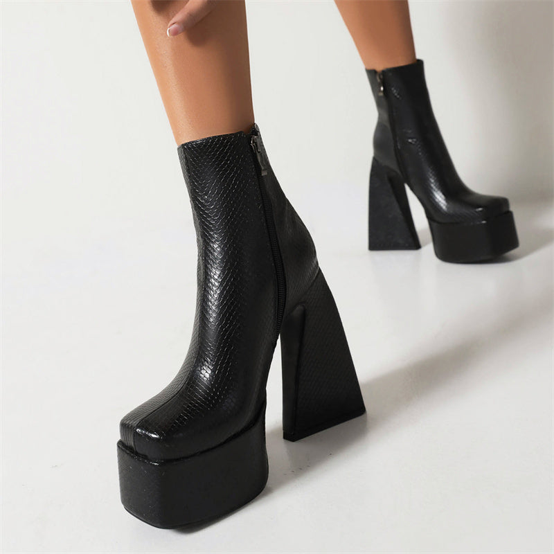 Nia Chunky Platform Green Ankle Boots Newgew