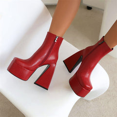 Nia Platform Red Ankle Boots Newgew