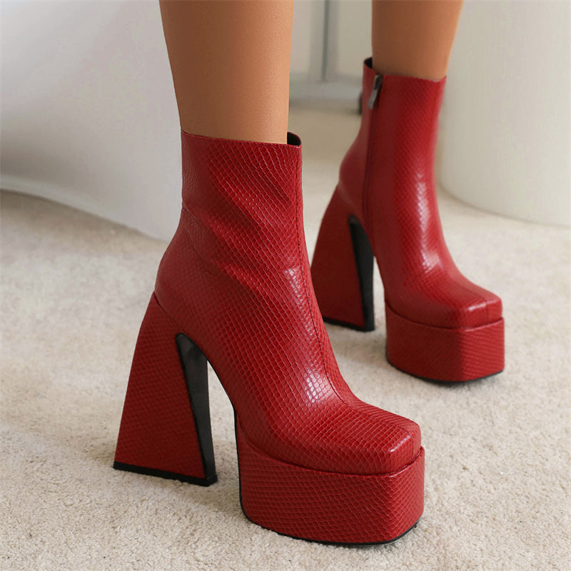 Nia Platform Red Ankle Boots Newgew