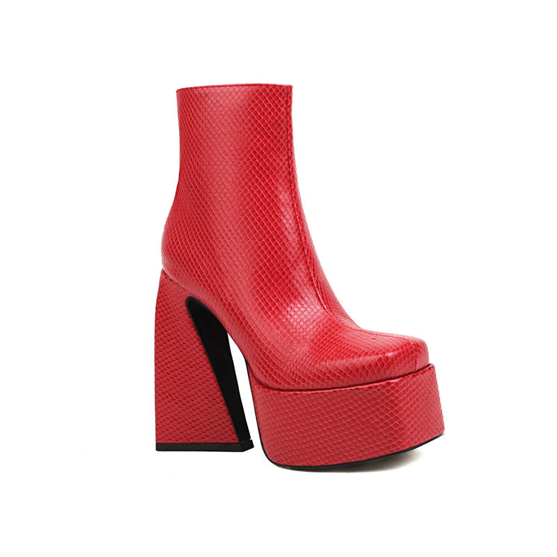 Nia Platform Red Ankle Boots Newgew