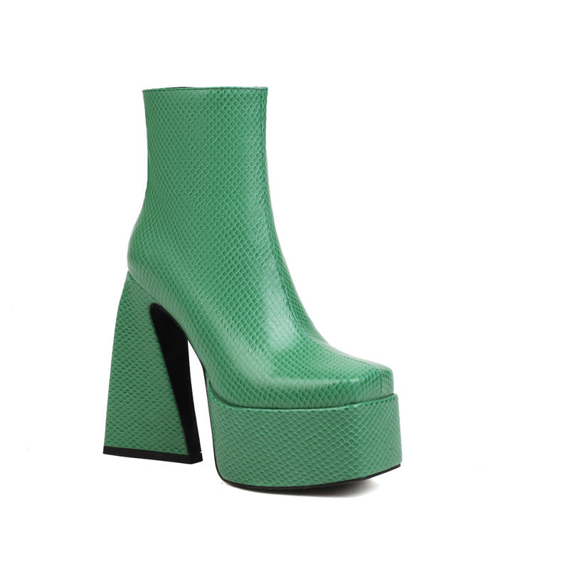 Nia Chunky Platform Green Ankle Boots Newgew