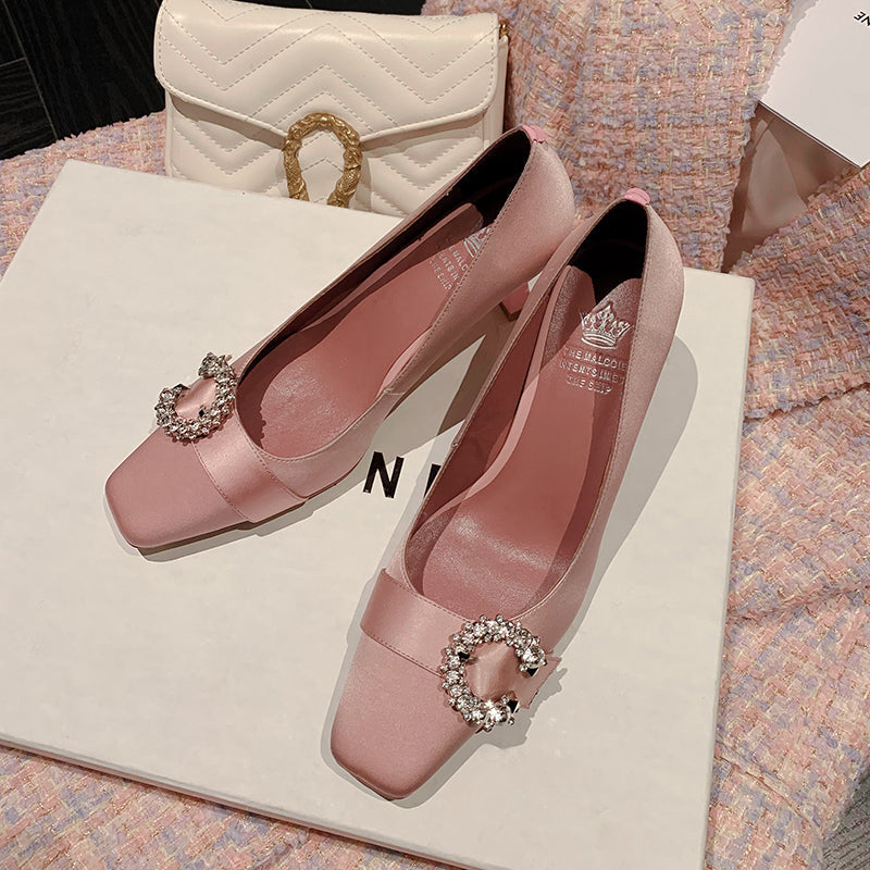 Greta Pink Satin Heels Newgew