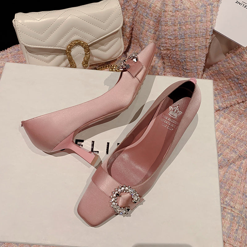 Greta Pink Satin Heels Newgew