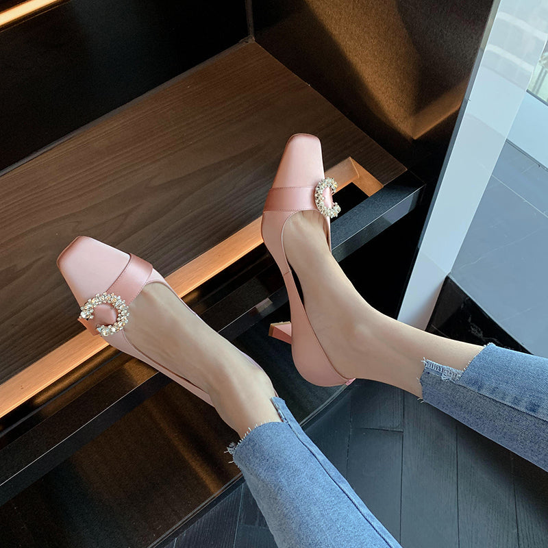 Greta Pink Satin Heels Newgew