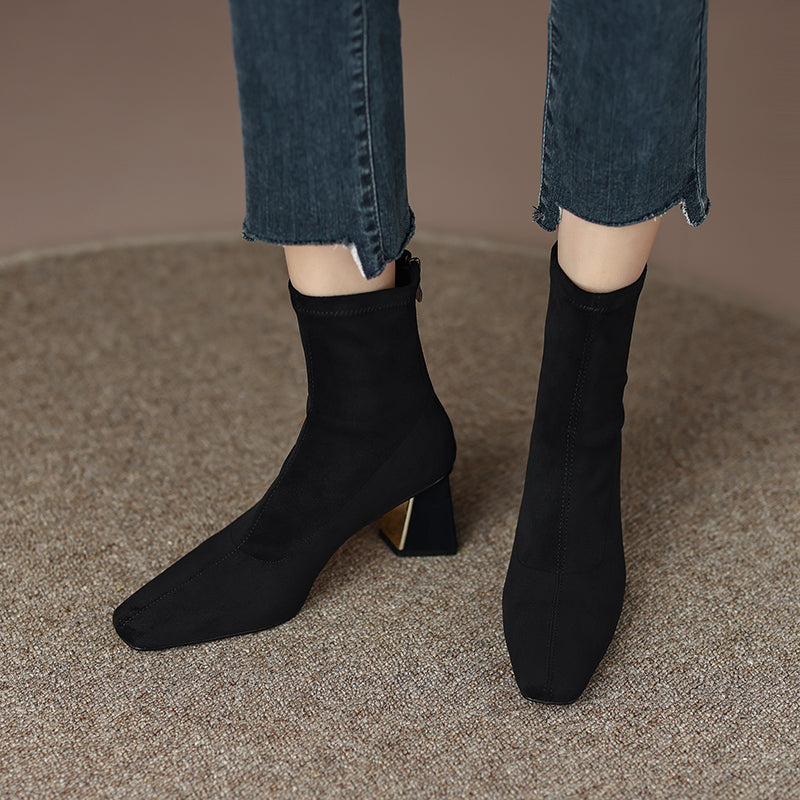 Mae Black Square Toe Sock Ankle Boots newgew
