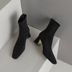 Mae Black Square Toe Sock Ankle Boots newgew