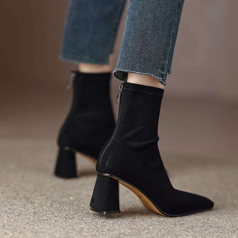 Mae Black Square Toe Sock Ankle Boots newgew