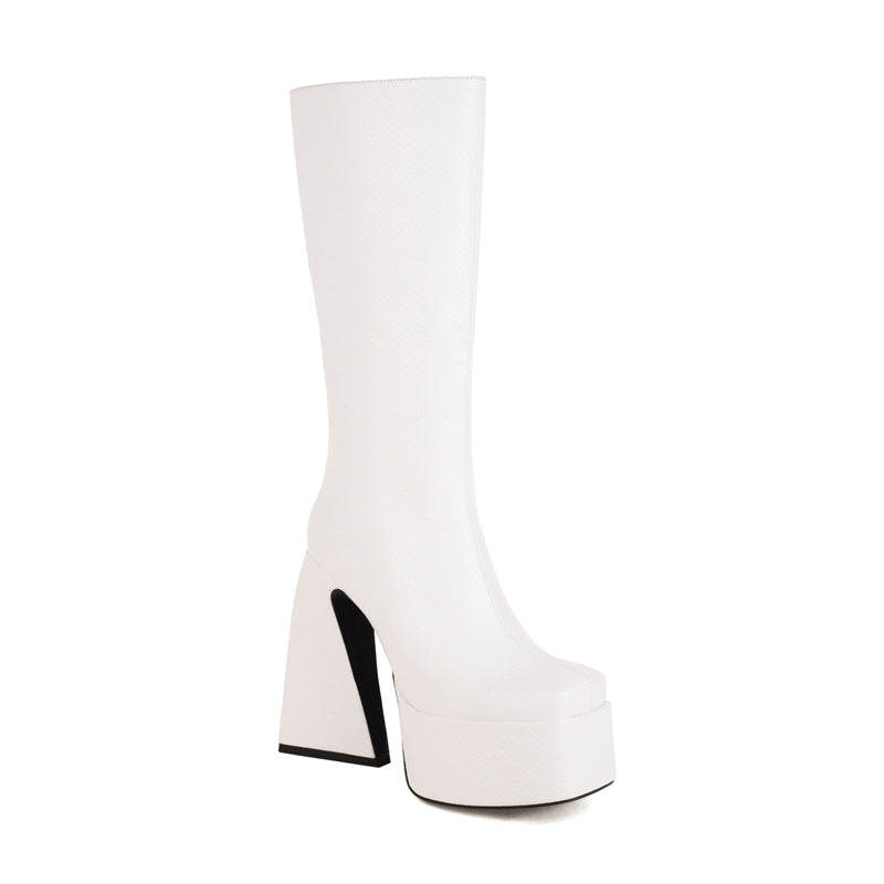 Hope White Chunky Heel Boots Newgew