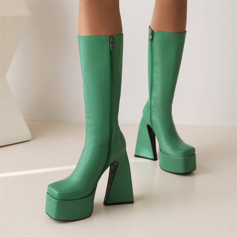 Hope Green Platform Boots Knee High Newgew