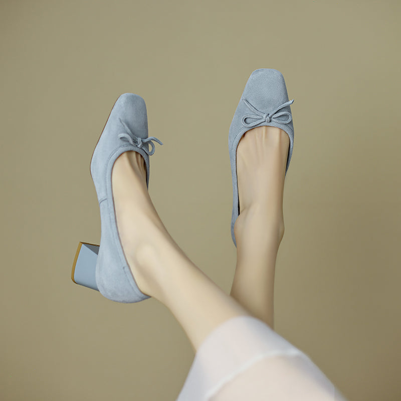 Nova Suede Blue Heels with Bow Newgew