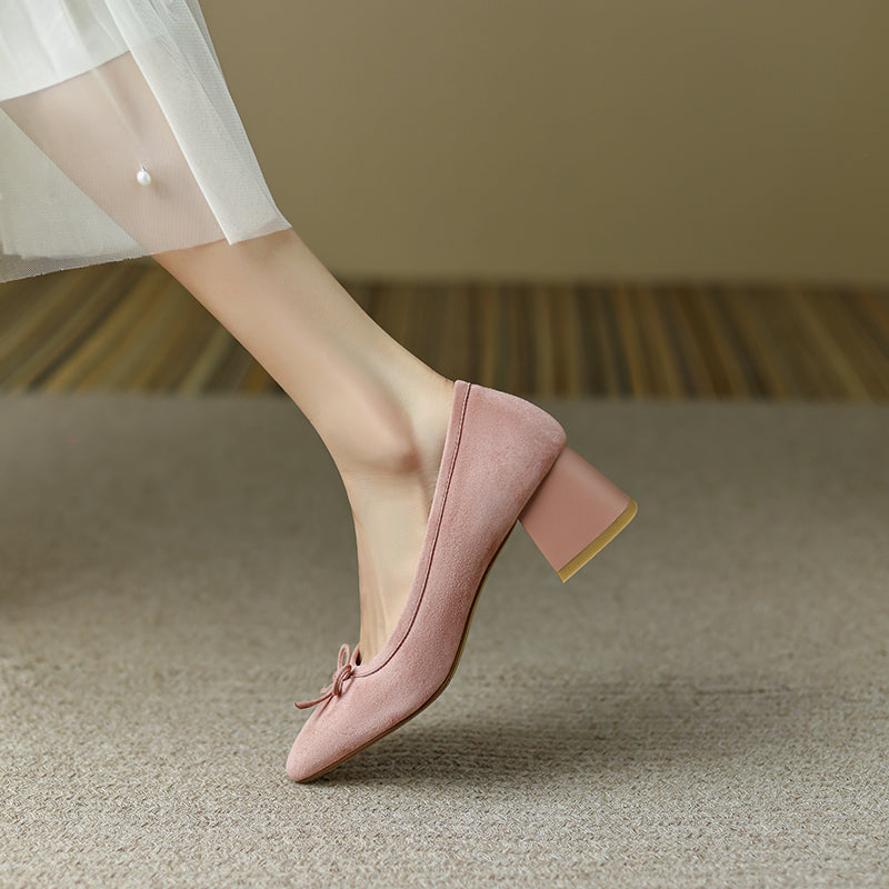 Nova Suede Pink Bow Heels Newgew