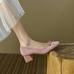 Nova Suede Pink Bow Heels Newgew