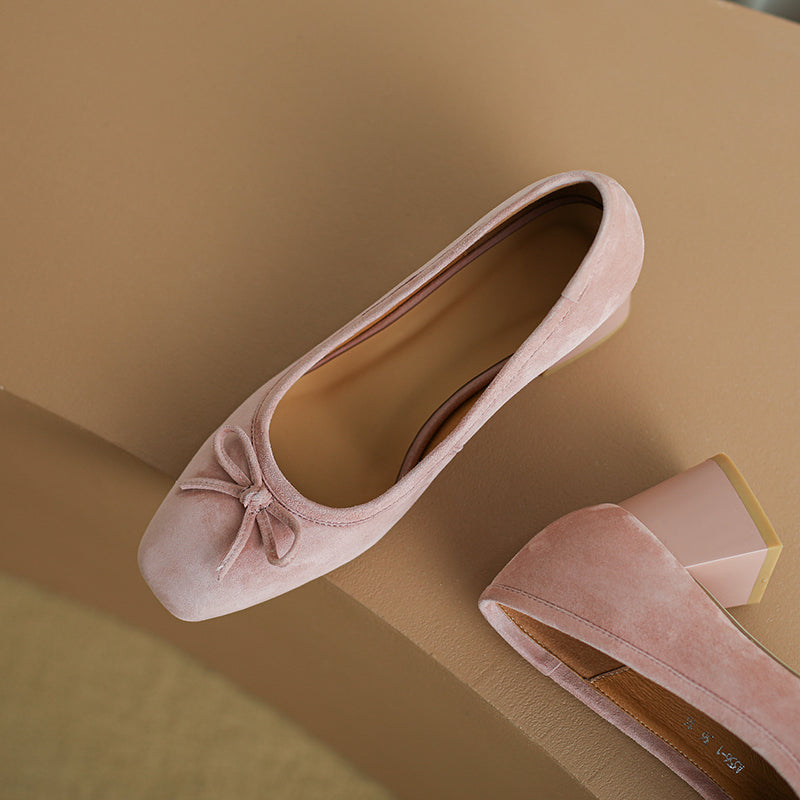 Nova Suede Pink Bow Heels Newgew