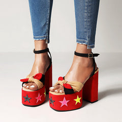 Ellie Platform Red Star Chunky Heel Ankle Strap Sandals NEW GEW
