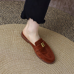 Denim Suede Flat Mules NEW GEW