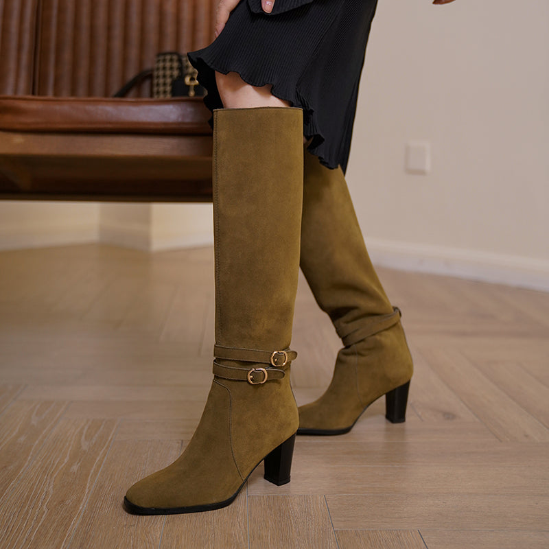 Nicole Suede Knee High Boots with Heels Newgew