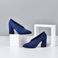 Rachael V Cut High Chunky Heel Pumps Newgew