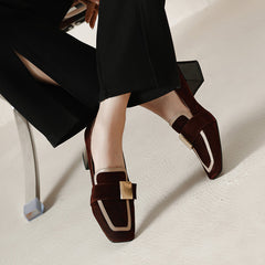 Indy Brown Suede Loafers with Heels Newgew