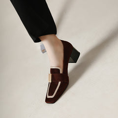 Indy Brown Suede Loafers with Heels Newgew