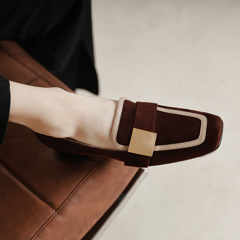 Indy Brown Suede Loafers with Heels Newgew