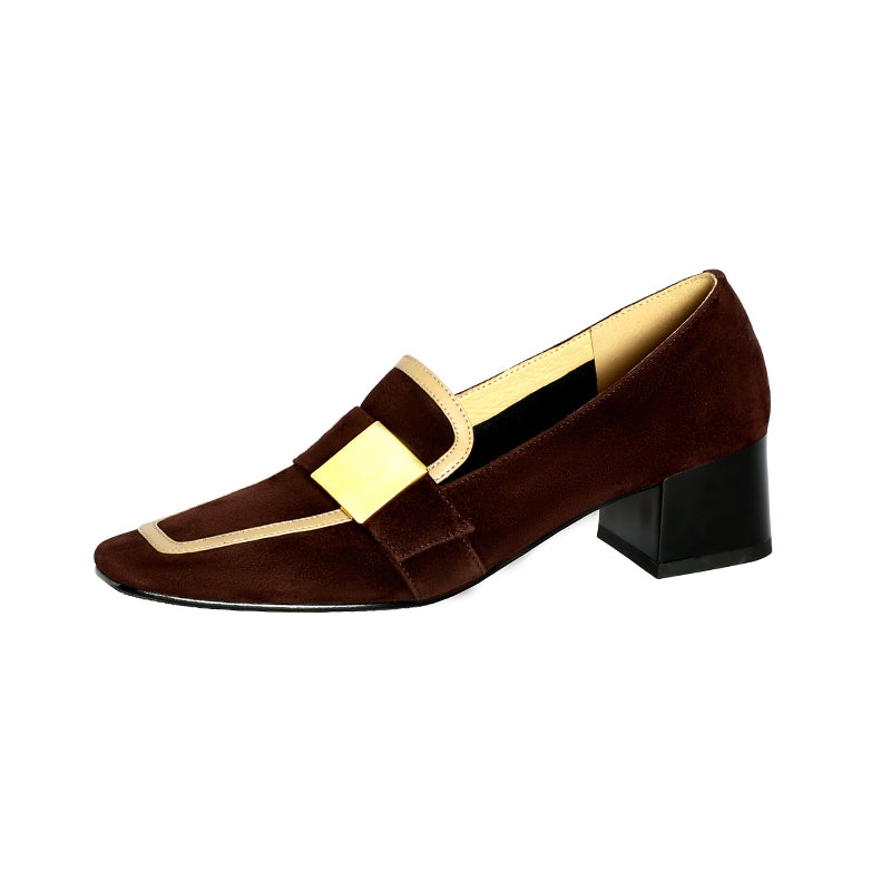 Indy Brown Suede Loafers with Heels Newgew