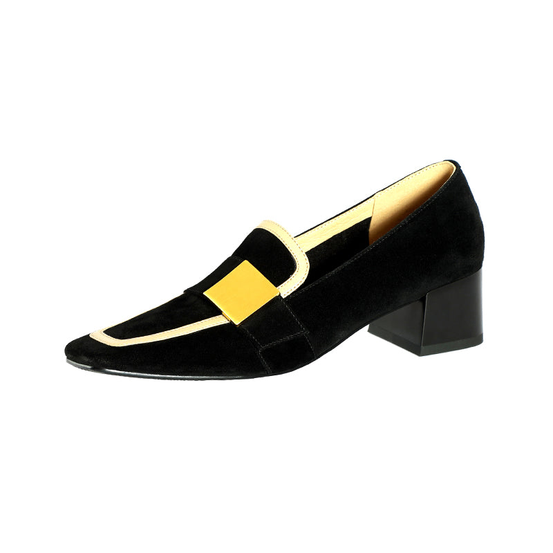 Indy Black Suede Loafers with Heels Newgew