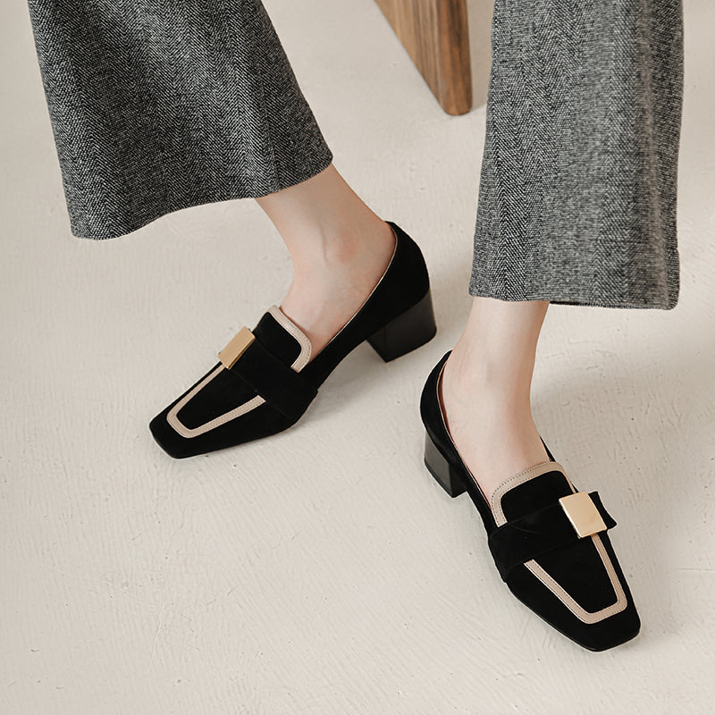 Indy Black Suede Loafers with Heels Newgew