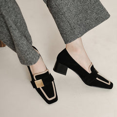 Indy Black Suede Loafers with Heels Newgew