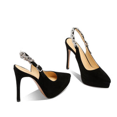 Falyn Platform Pointed Toe Slingback Heels Black NEW GEW