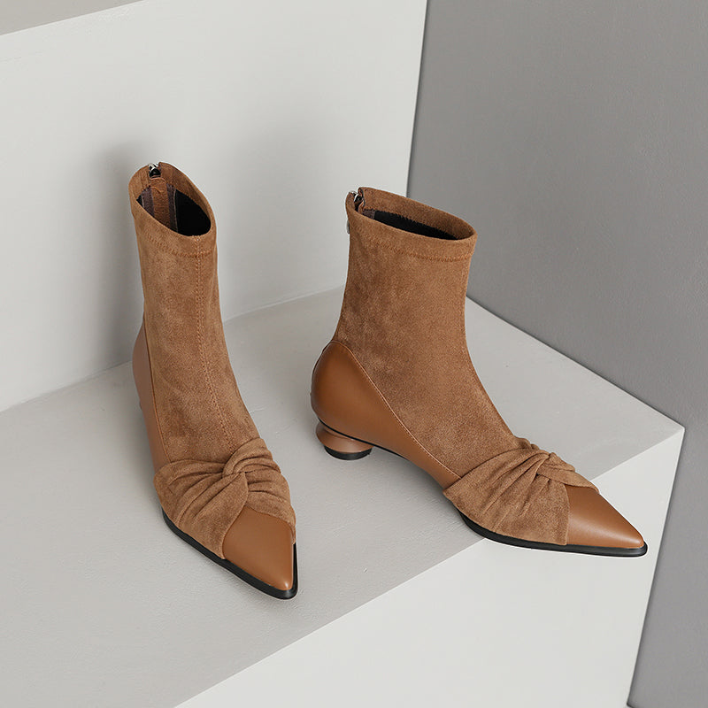 Isha Pointed Toe Camel Suede Ankle Boots Newgew
