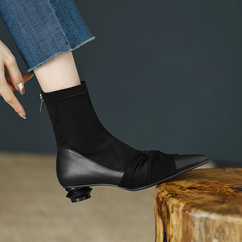 Isha Black Suede Pointed Toe Ankle Boots Newgew