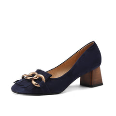 Isa Navy Suede Pumps with Gold Chain Tassel Newgew