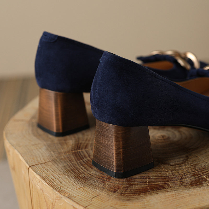 Isa Navy Suede Pumps with Gold Chain Tassel Newgew