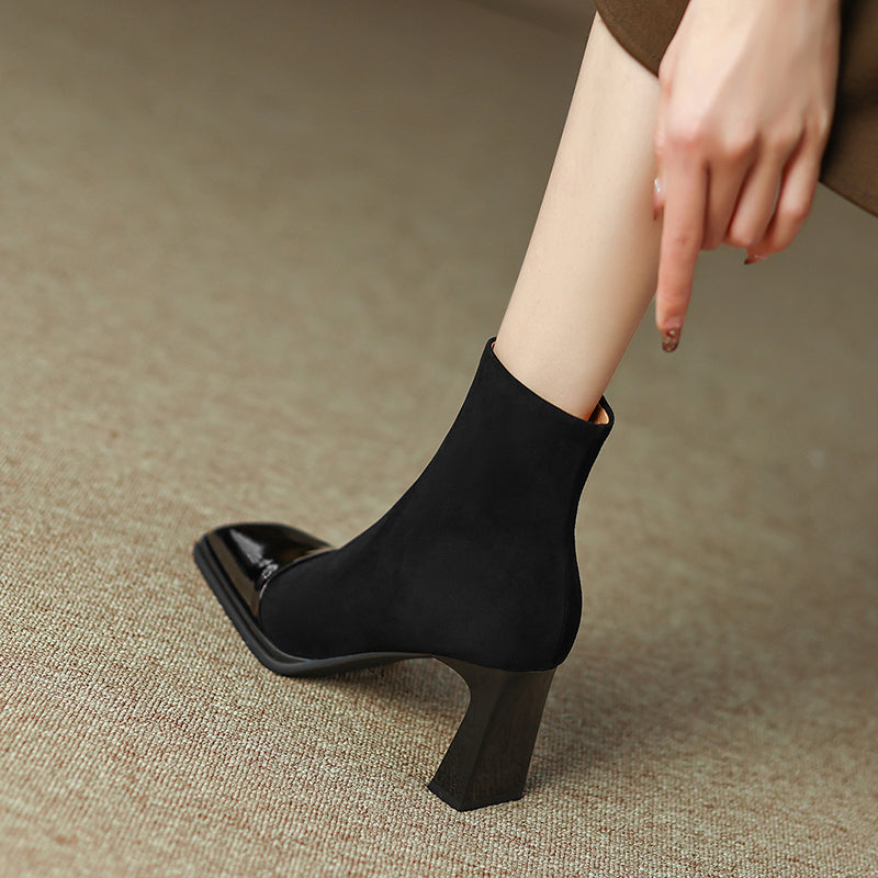 Holly Square Toe Ankle Boots Black Newgew