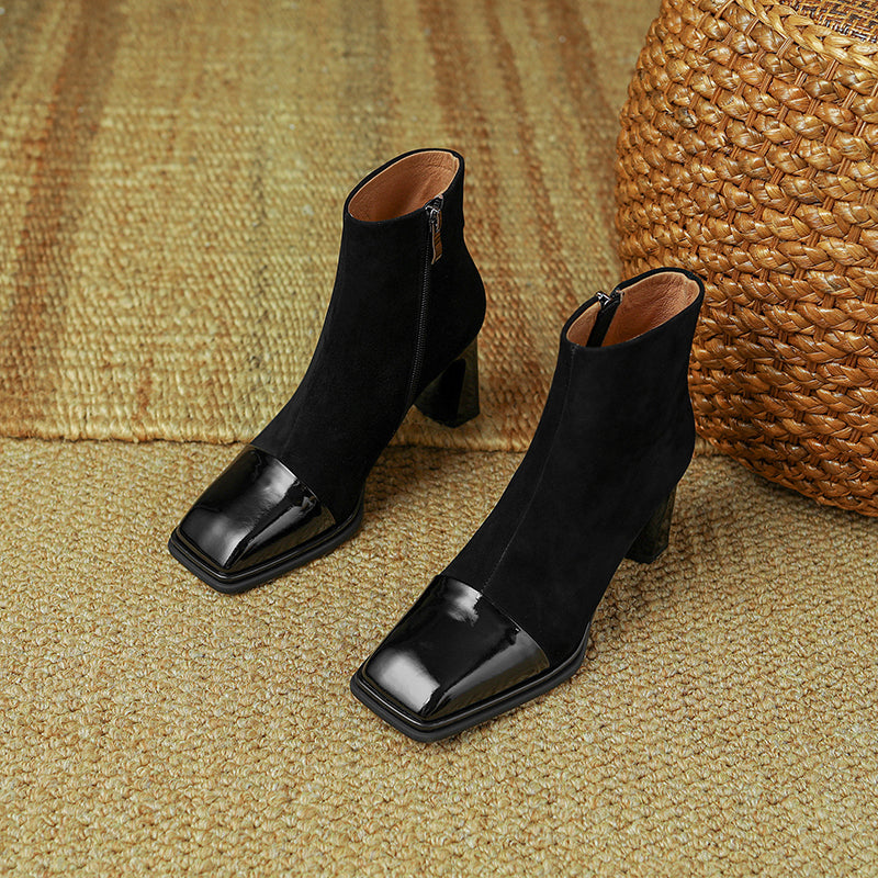Holly Square Toe Ankle Boots Black Newgew
