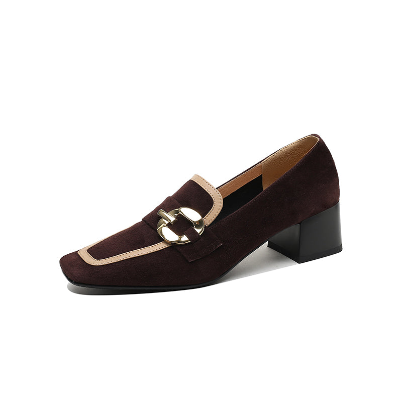 Isra Brown Suede Low Heel Loafers newgew