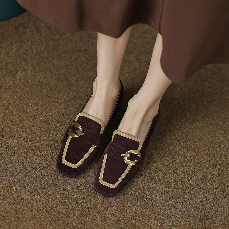 Isra Brown Suede Low Heel Loafers newgew