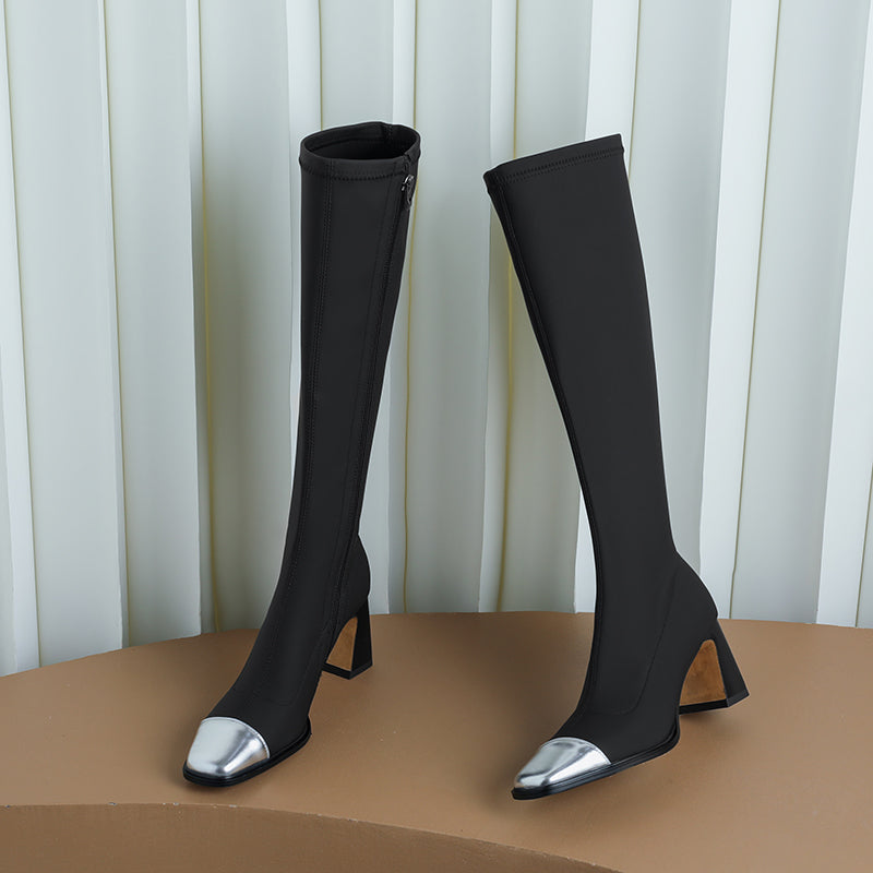 Hala Square Toe Block Heel Knee High Boots Newgew