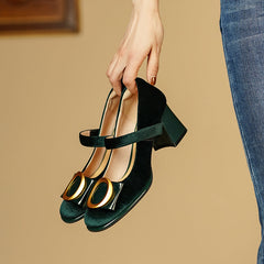 Inaya Mary Jane Emerald Green Velvet Heels Newgew