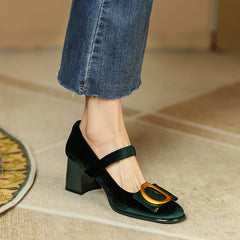 Inaya Mary Jane Emerald Green Velvet Heels Newgew