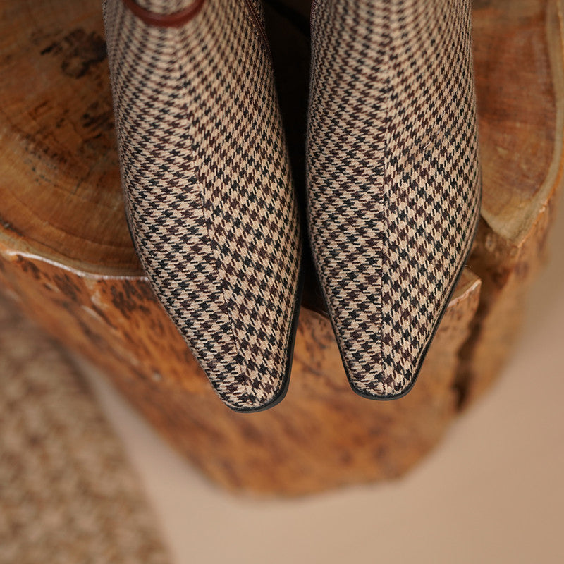 Myra Vintage Brown Plaid Boots newgew