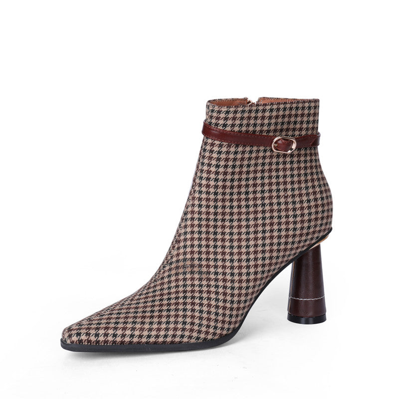Myra Vintage Brown Plaid Boots newgew
