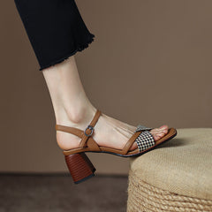 Daenerys Vintage Plaid Handmade Chunky Heel Sandals NEW GEW